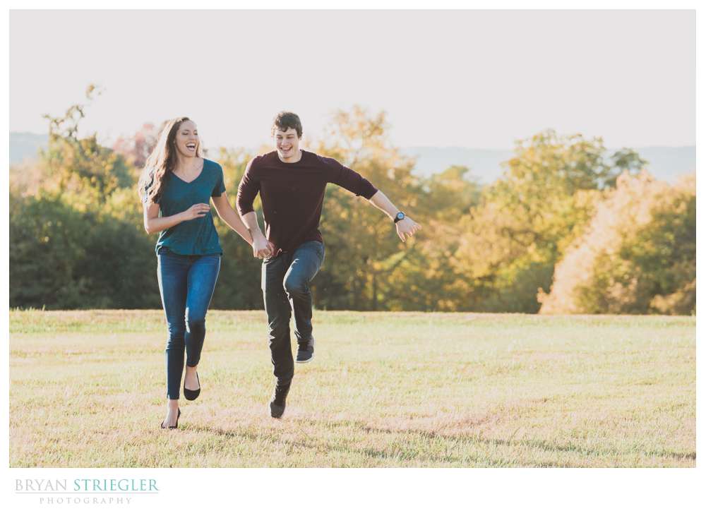 skipping through a field